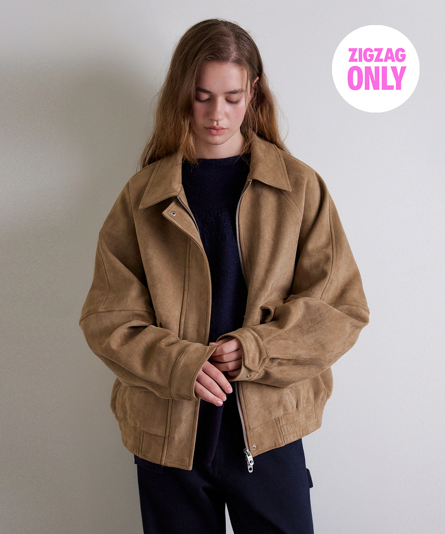[어텀 딥다이브][직잭단독]보이핏 히든 버튼 레더 블루종_Suede Beige