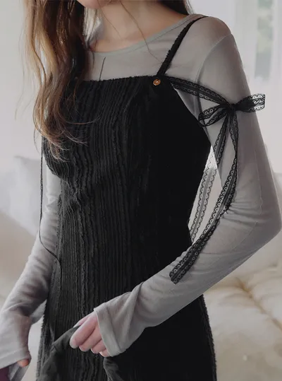TWEE トゥイ プルティレースストラップスリーブレスミニワンピース 画像 7