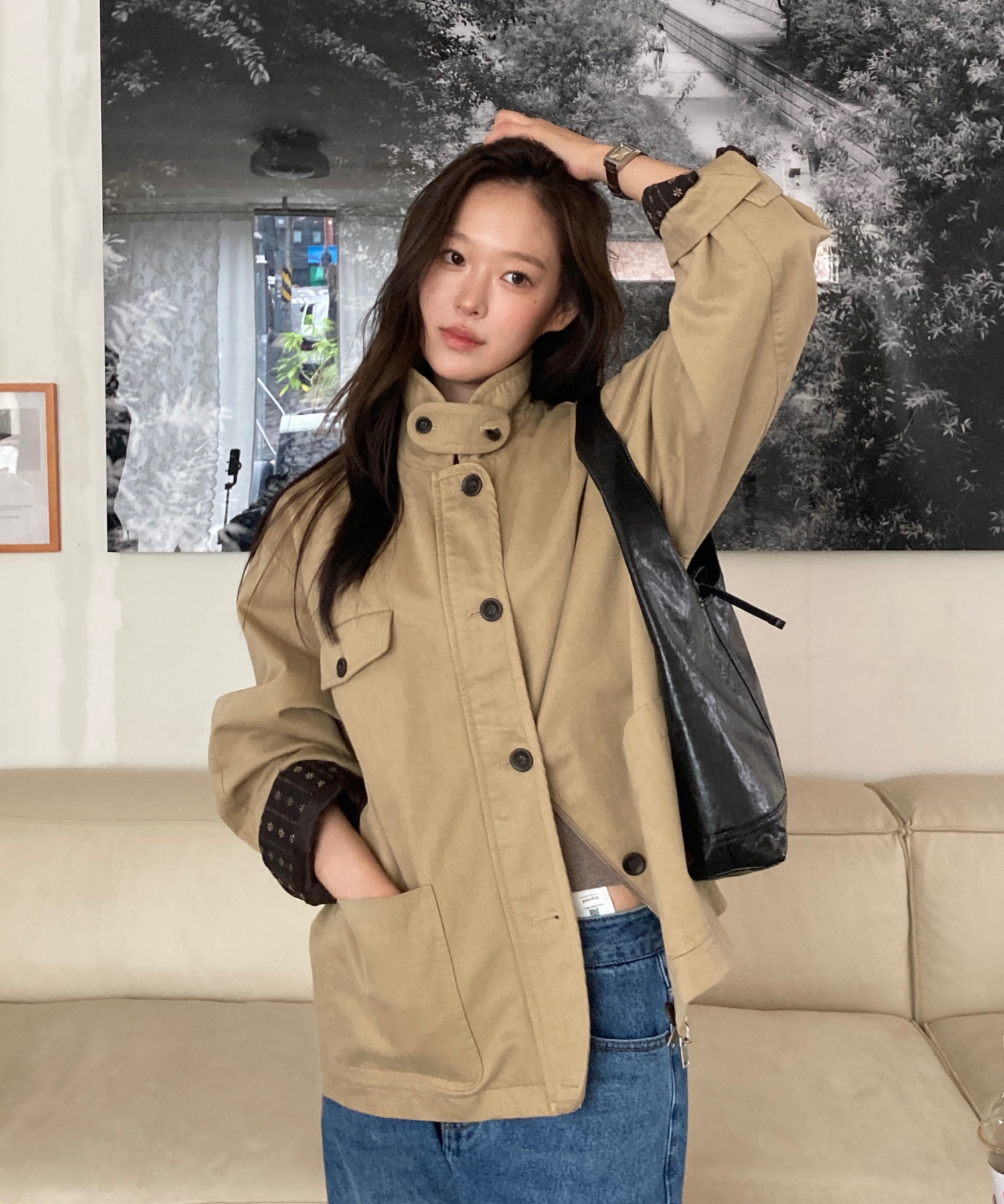 [연선, 유영 PICK] corduroy collar work jacket - khaki beige