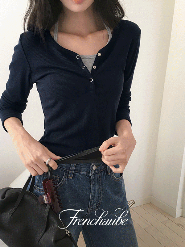 [여리핏][쫀쫀/S-M][3만장🏆][MADE]프렌즈 반버튼 레이어드 헨리넥 티셔츠 (긴팔/반팔ver)(S/M사이즈ver)(9color)